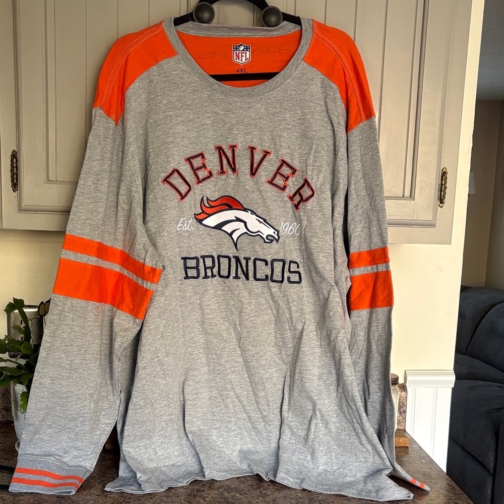 NFL Denver Broncos Gray and Orange Crewneck Shirt